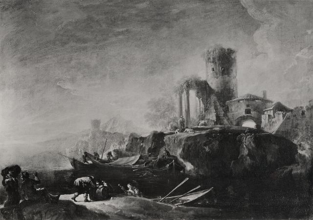 Vasari — Stom Matteo - sec. XVII/ XVIII - Paesaggio fluviale con rovine — insieme